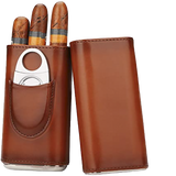 3 Stick Brown Leather Cigar Case With Cutter Holder