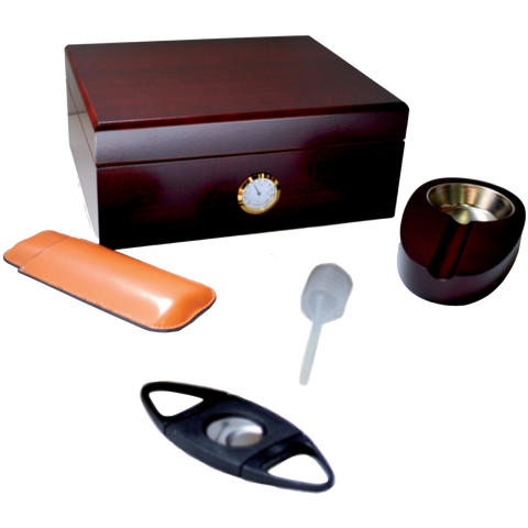 50 Stick Humidor Gift Set With Leather Case Ashtray & Cutter